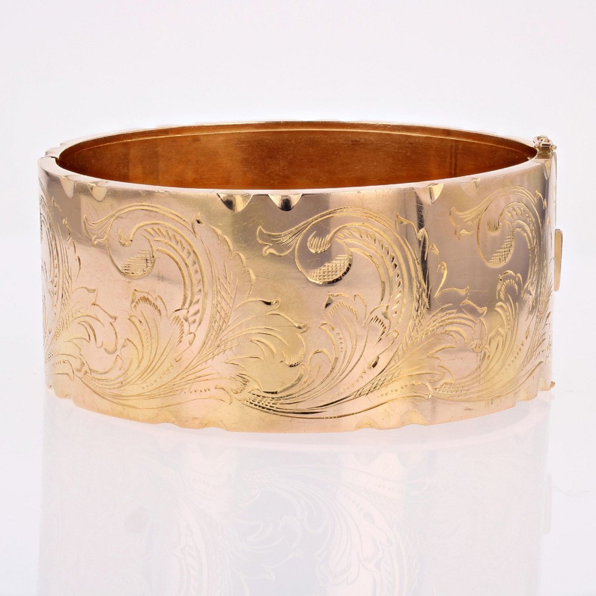 Large Chiseled Rose Gold Bangle Bracelet-photo-5