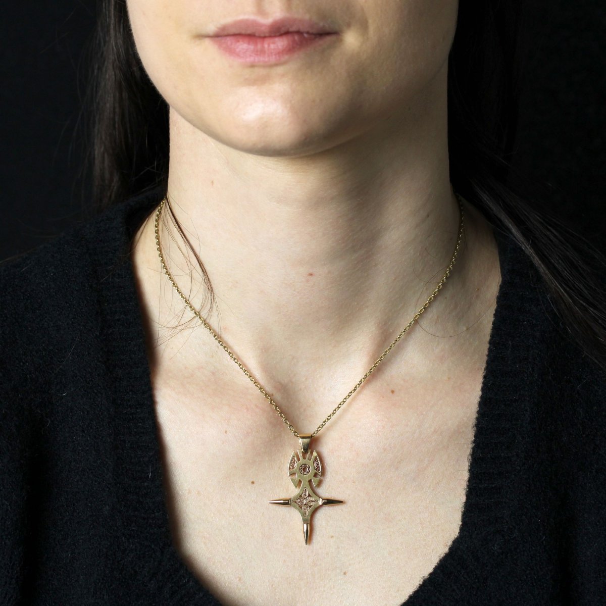 Pendentif Croix d'Agadez Or Rose Filigranée-photo-2