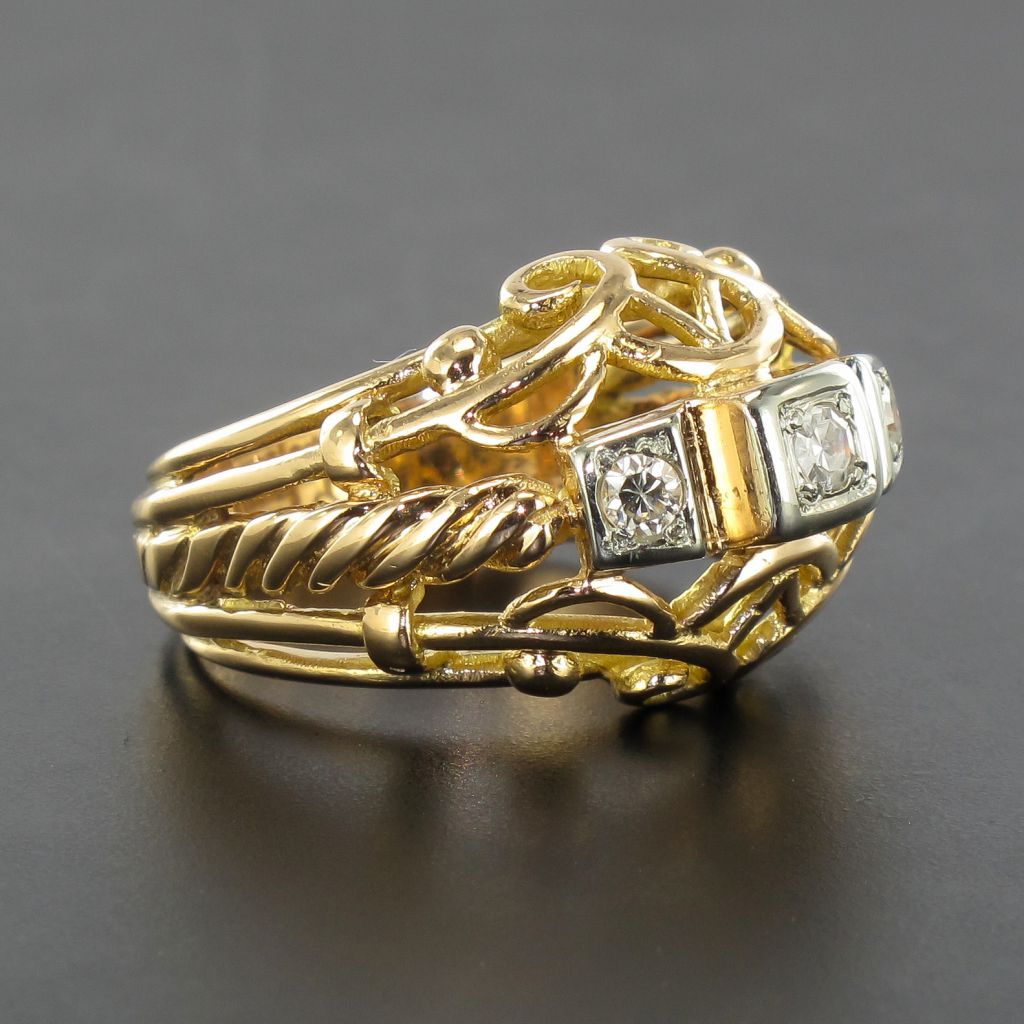 Bague Vintage Fils d'Or Rose Et Diamants-photo-2