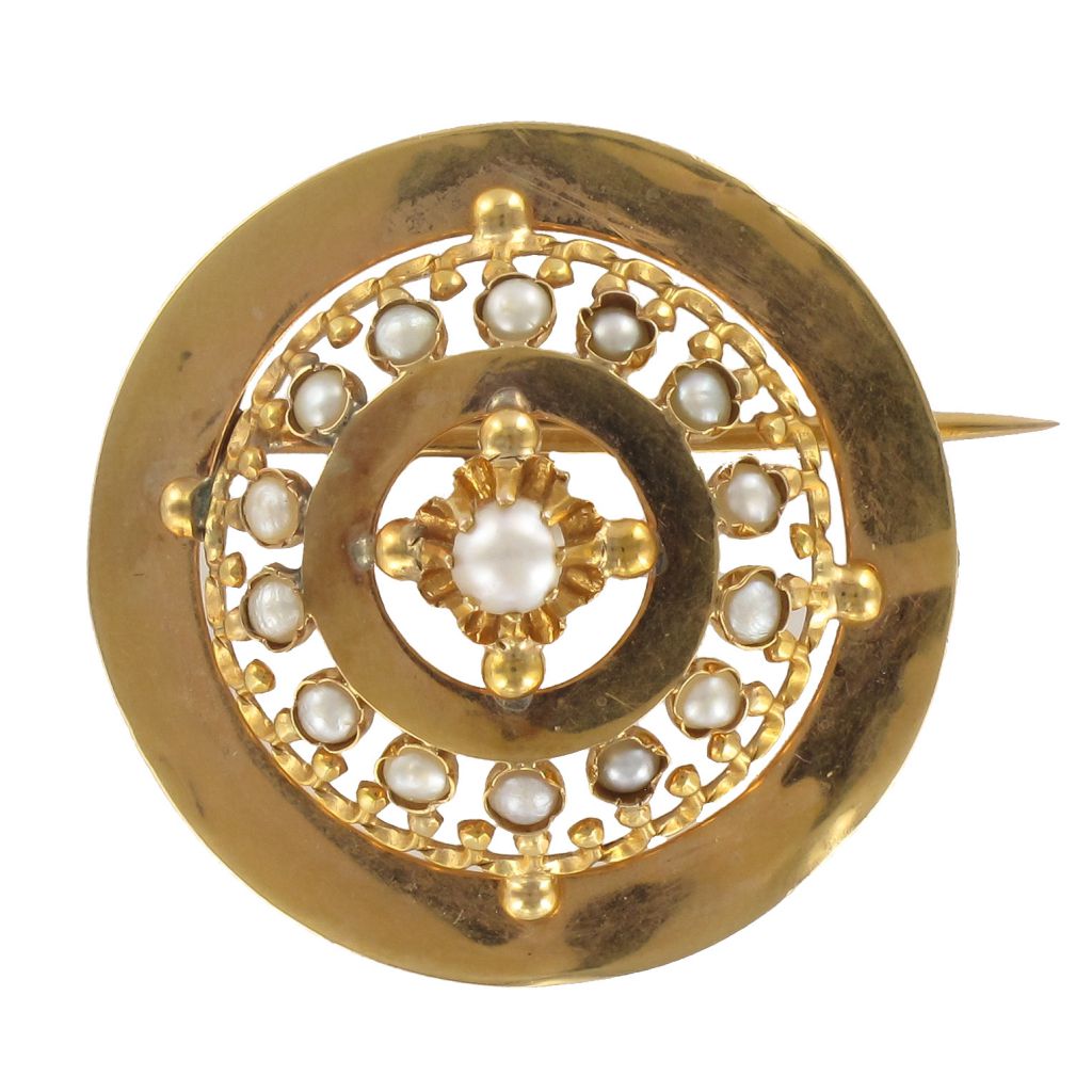 Proantic: Broche Ancienne De Col Or Rose Et Perles Fines