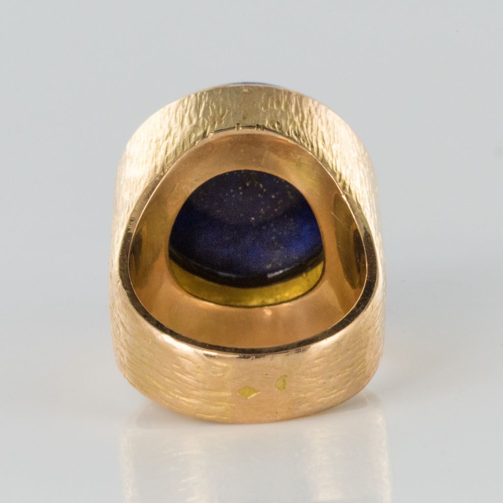 Lapis Lazuli Yellow Gold Chiseled Ring-photo-1