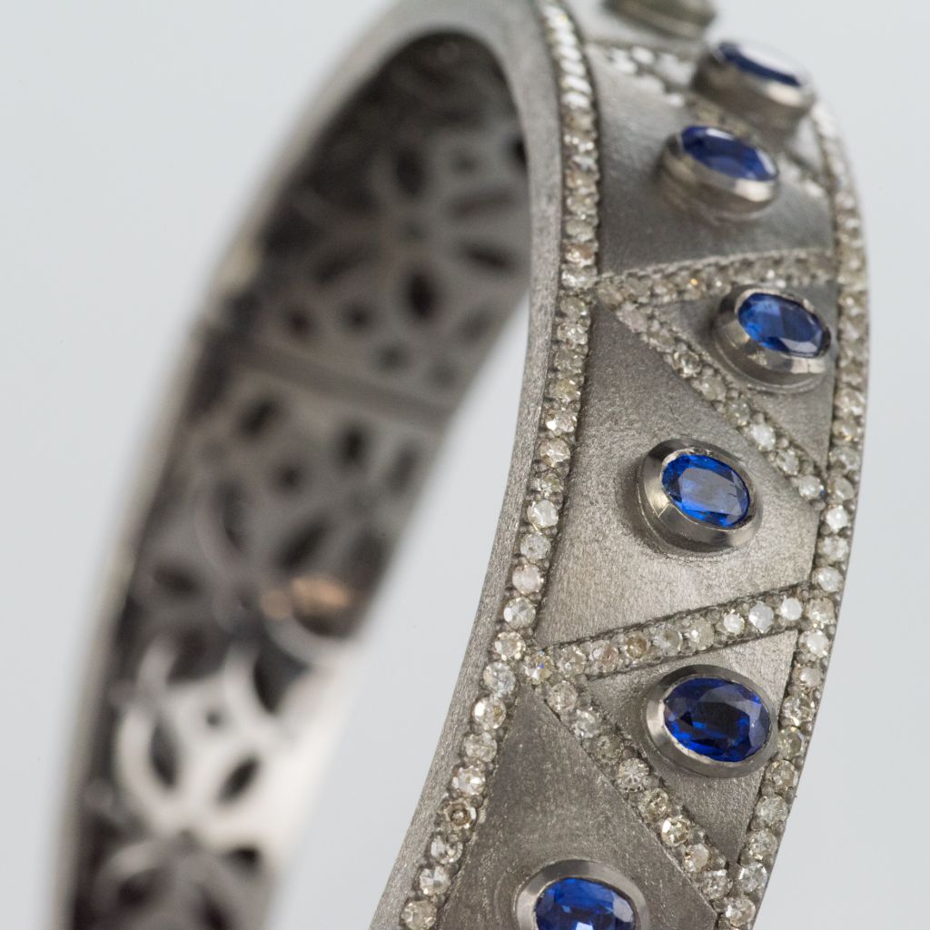 Bracelet Argent Diamants Et Cyanites-photo-2