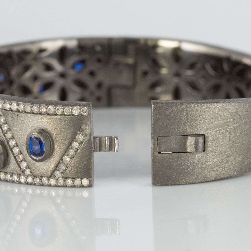 Bracelet Argent Diamants Et Cyanites-photo-4