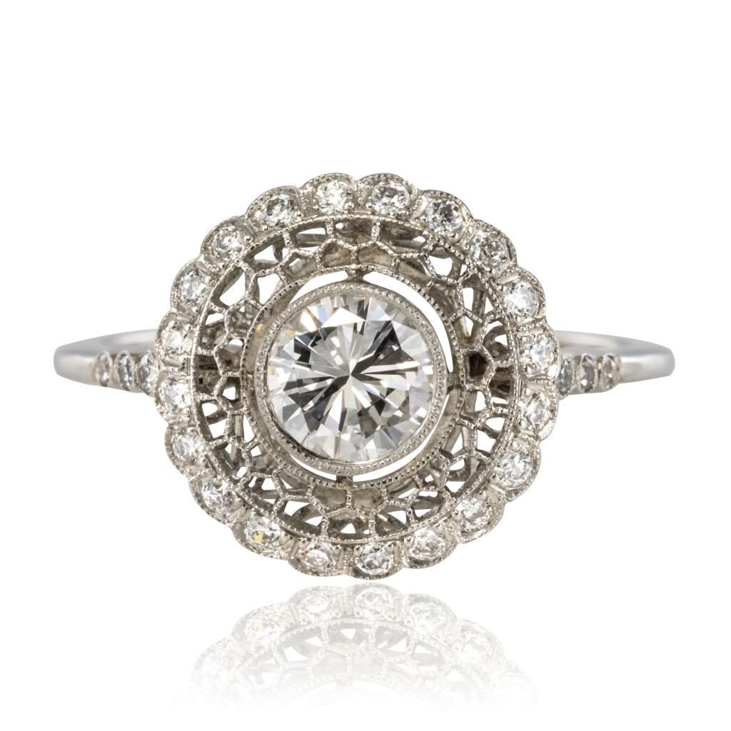 Platinum Lace And Diamonds Round Ring