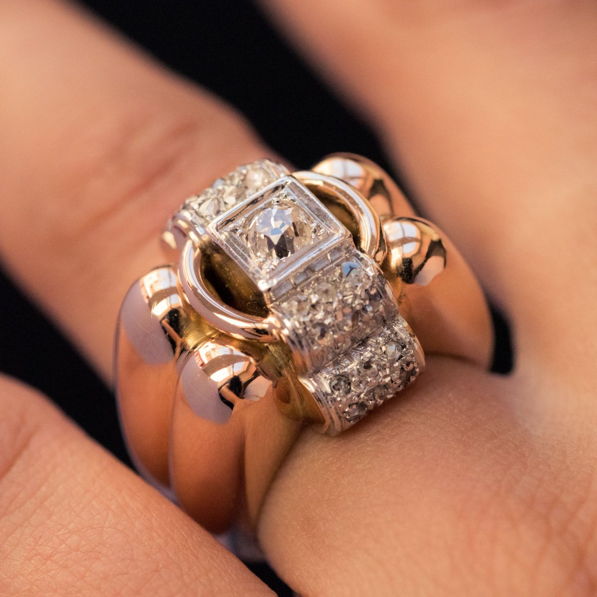 Large Godrons And Diamonds Tank Ring-photo-4