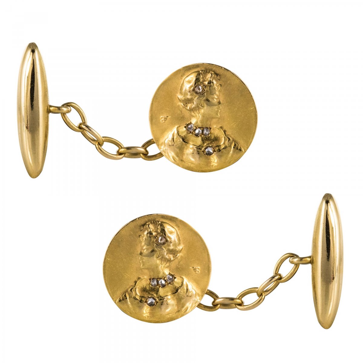 Antique Art Nouveau Gold And Diamonds Cufflinks