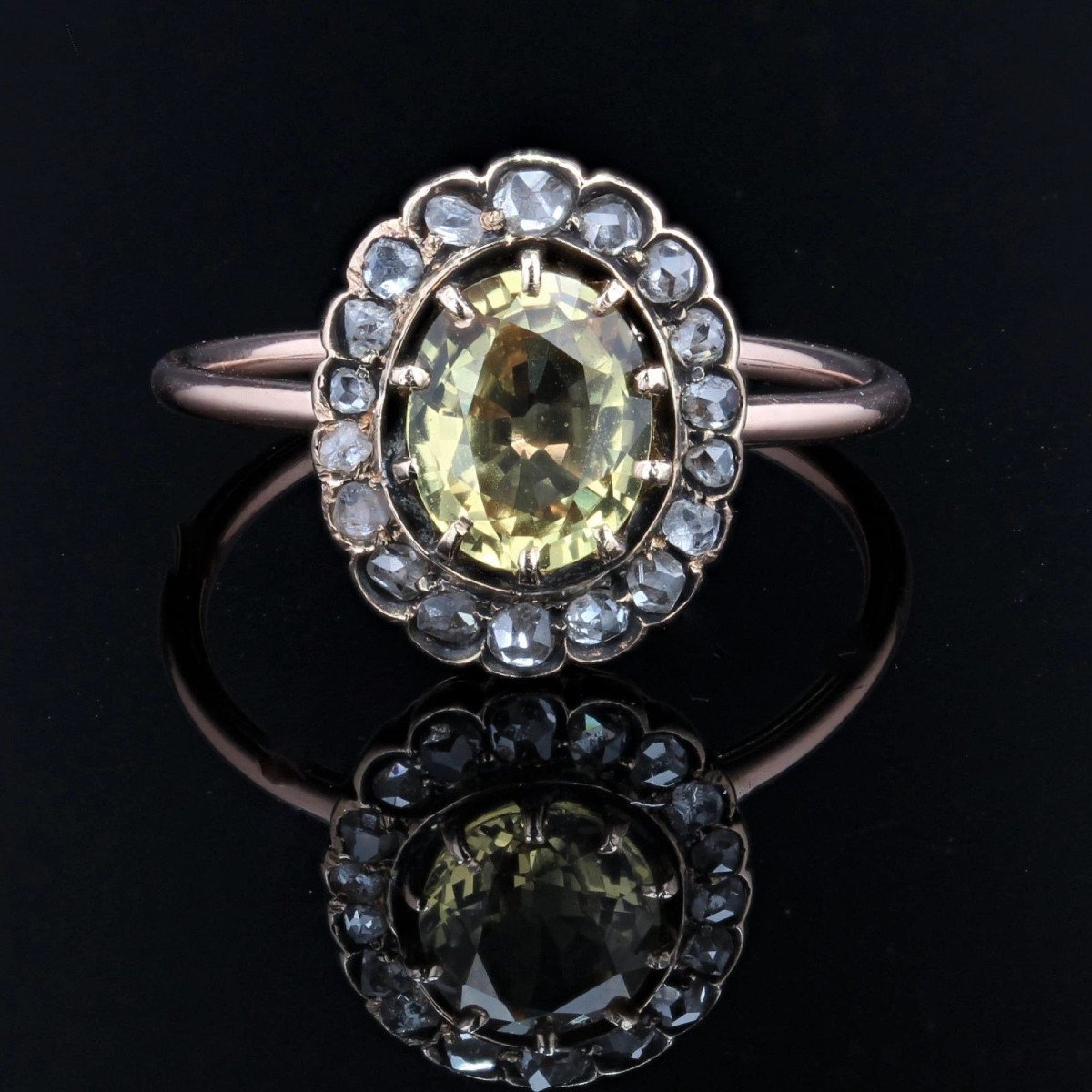 Bague Ancienne Saphir Jaune Et Diamants-photo-3