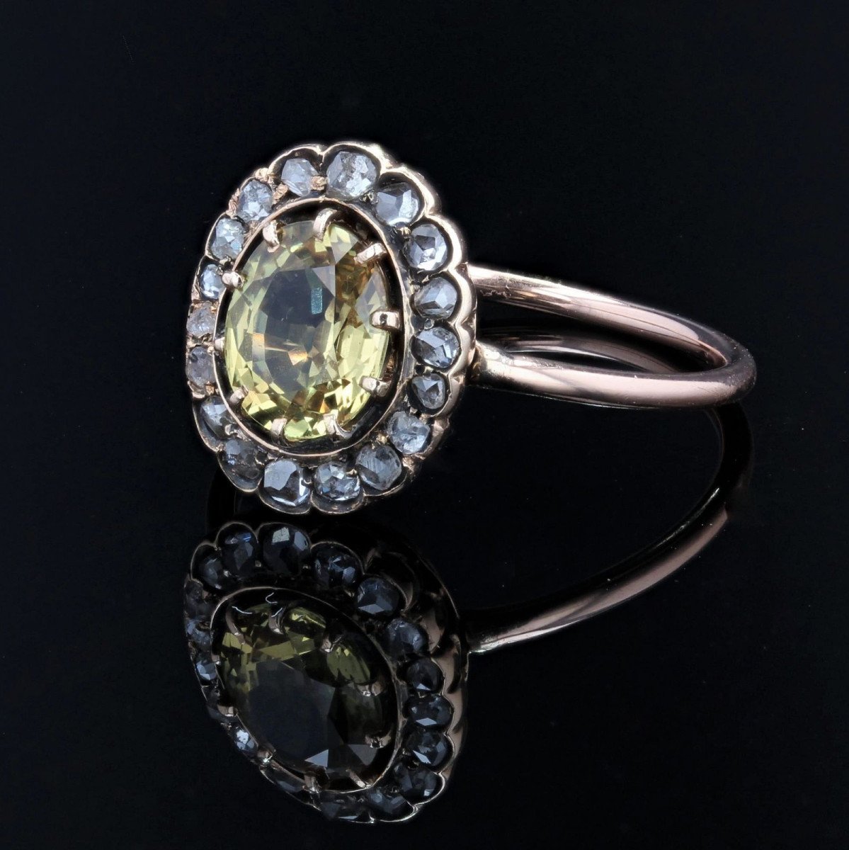 Bague Ancienne Saphir Jaune Et Diamants-photo-4