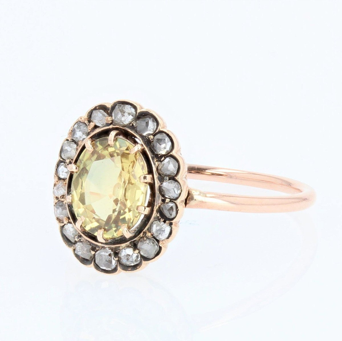 Bague Ancienne Saphir Jaune Et Diamants-photo-3