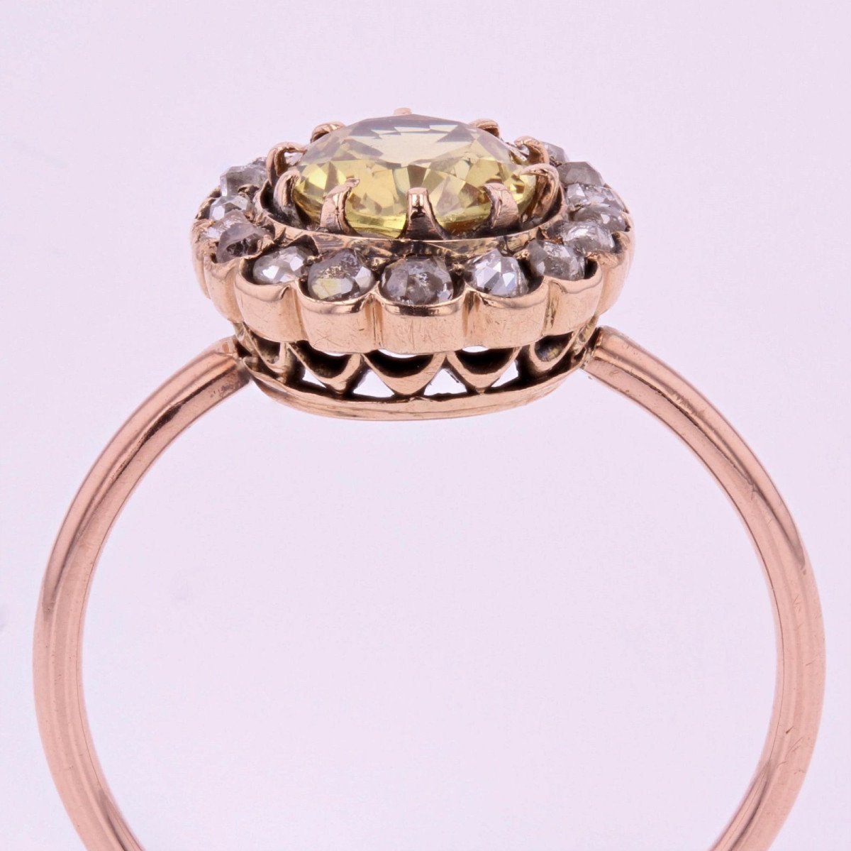 Bague Ancienne Saphir Jaune Et Diamants-photo-4