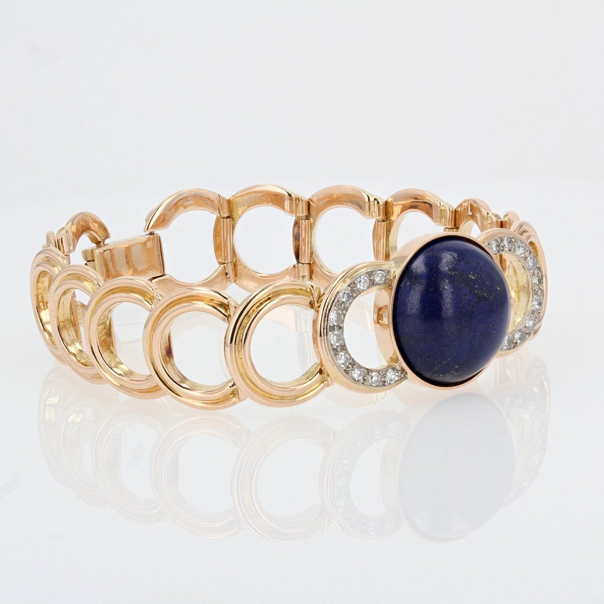 Gold Bracelet With Diamonds And Its Lapis Lazuli Cabochon-photo-3