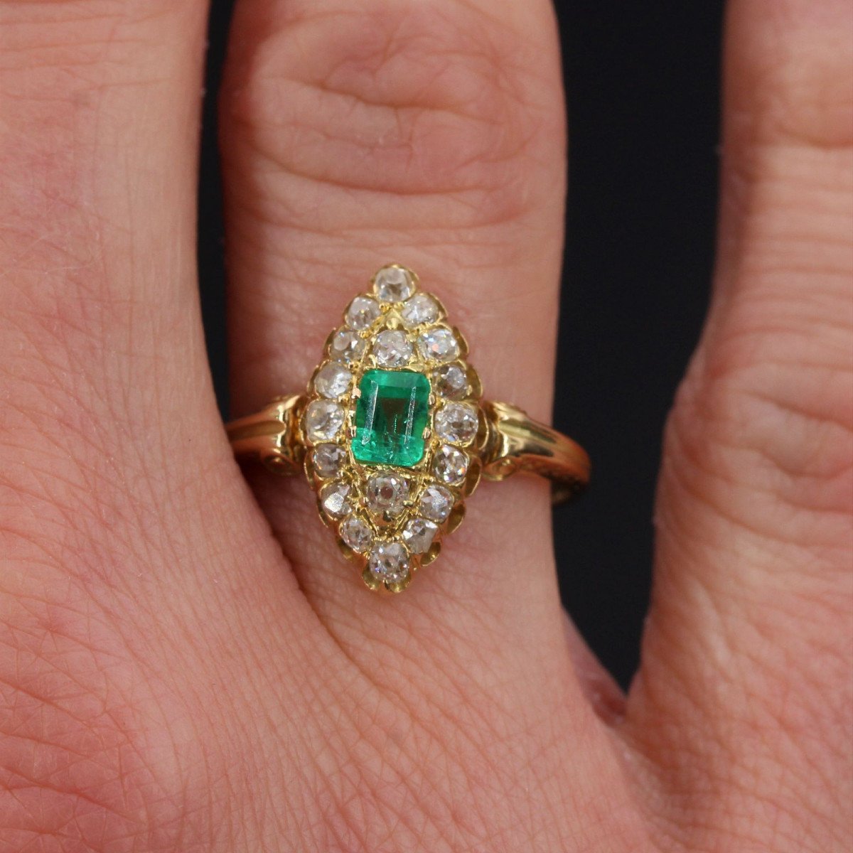 Old Marquise Emerald Diamond Ring-photo-1