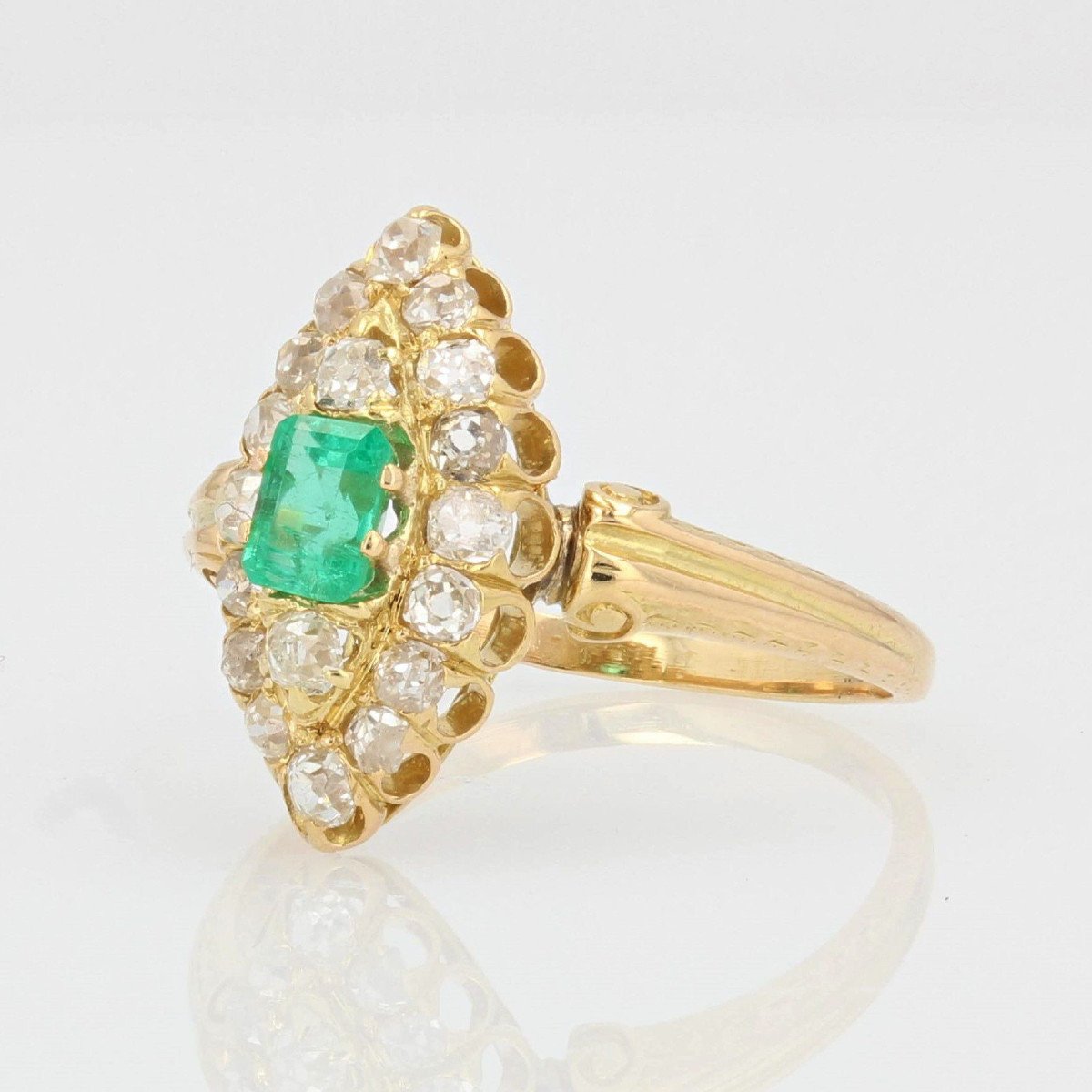 Old Marquise Emerald Diamond Ring-photo-2