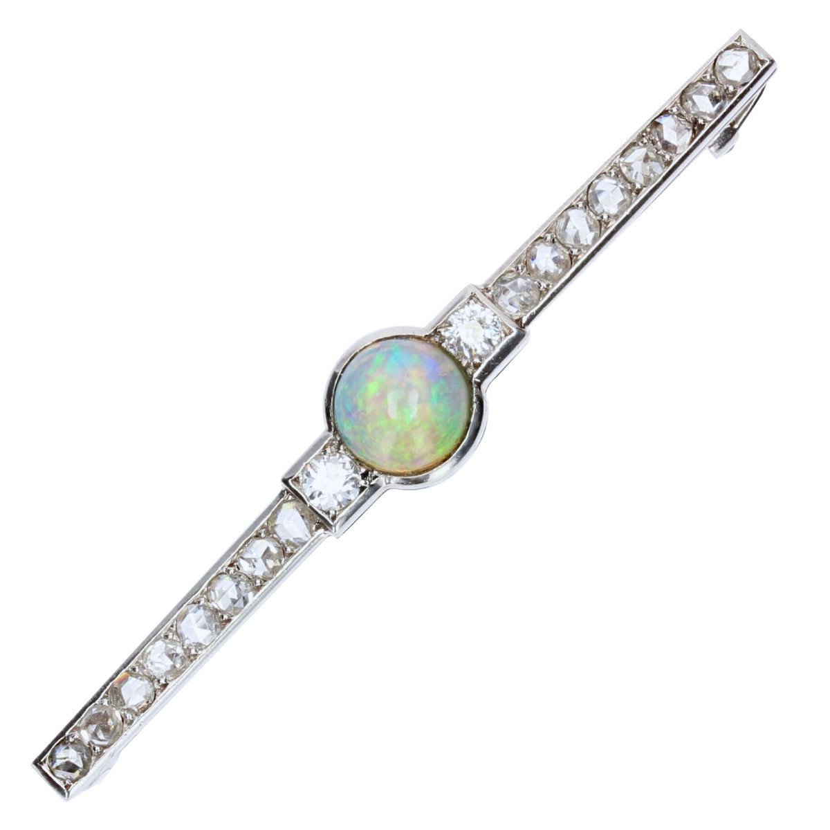 Old Opal And Art Deco Diamonds Brooch 