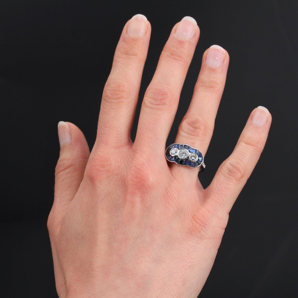 Art Deco Style Calibrated Sapphires And Diamonds Ring -photo-2