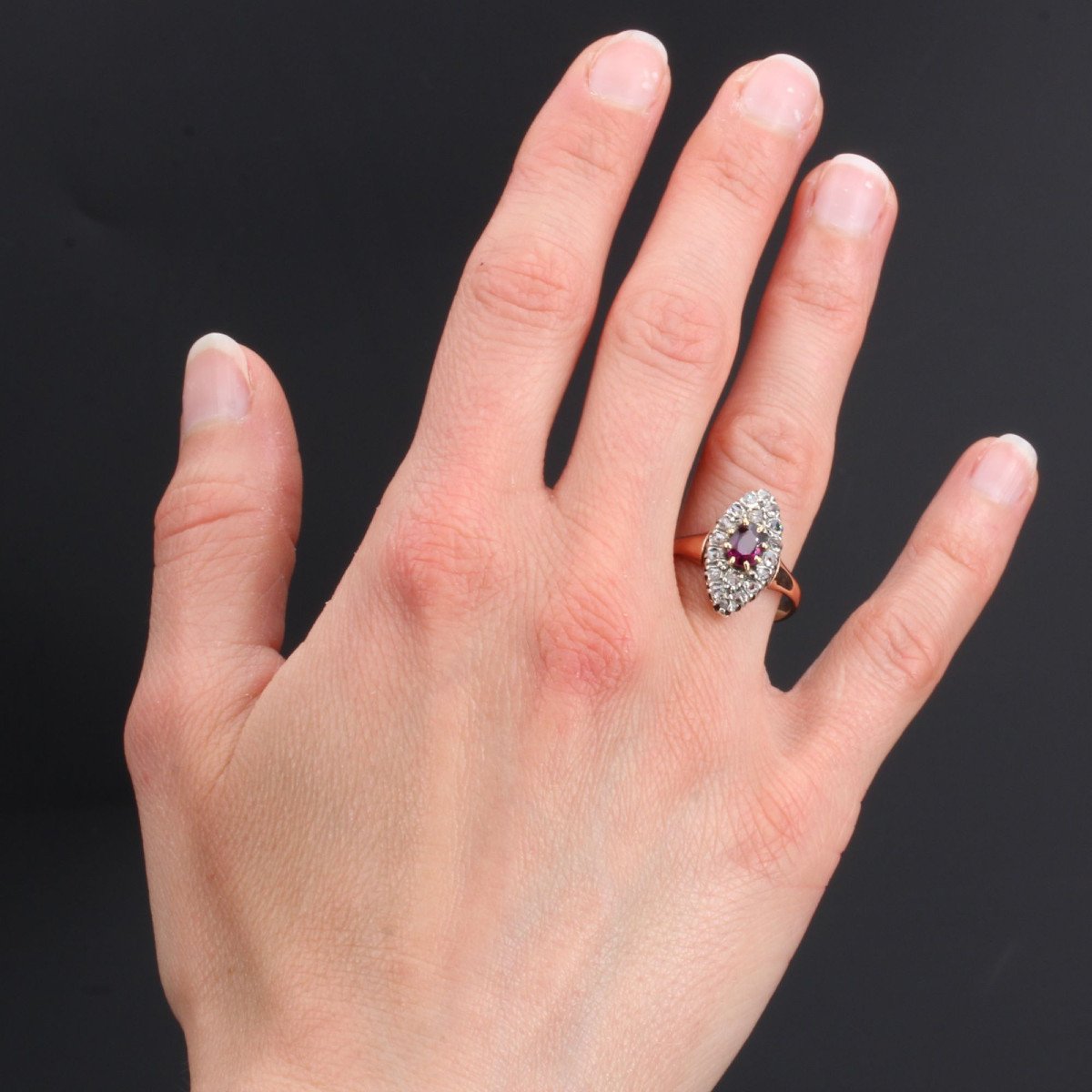 Antique Marquise Garnet And Diamonds Ring-photo-2