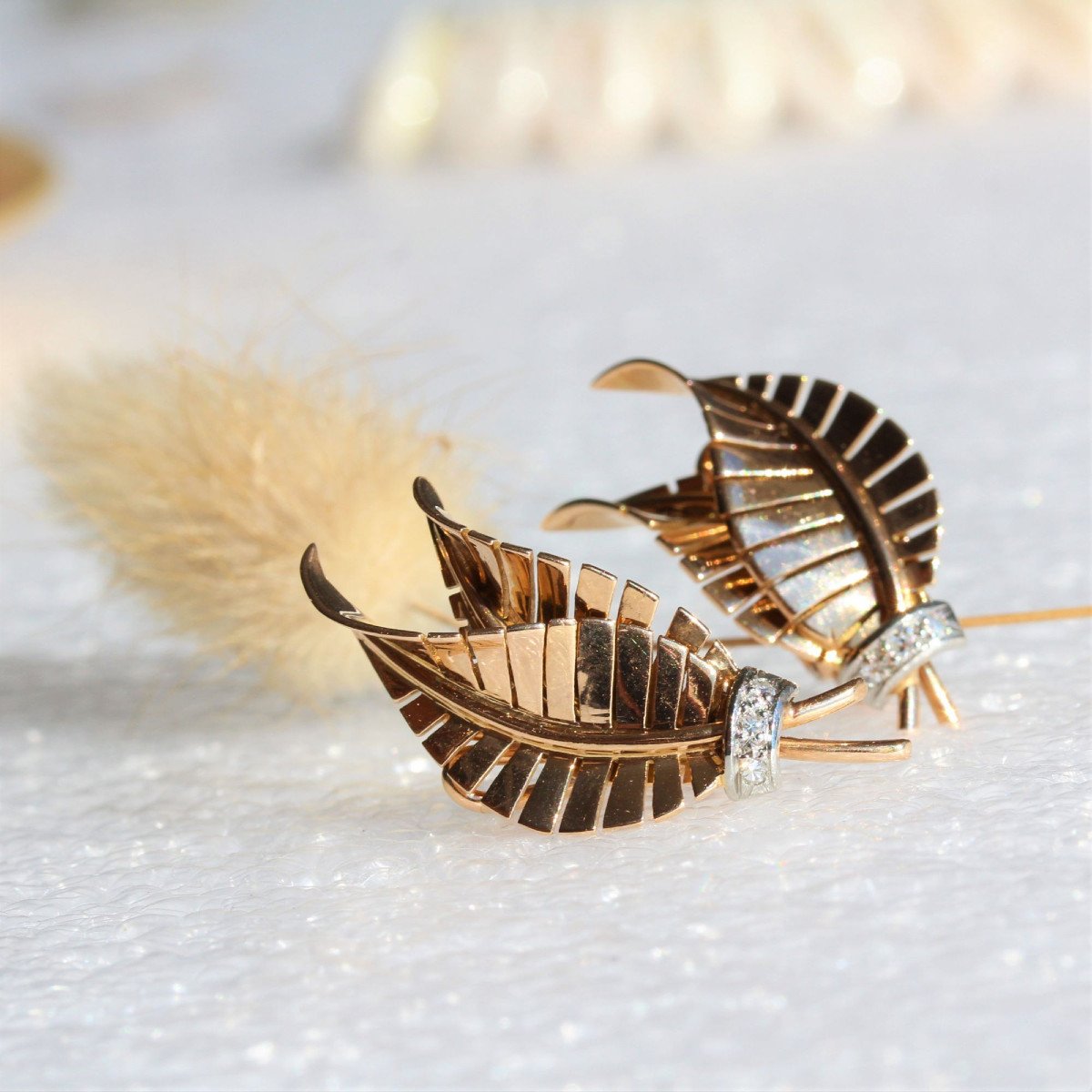 Clips d'Oreilles Anciens Feuilles Diamants-photo-4