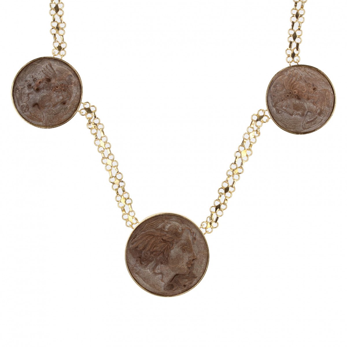 Necklace Cameos On Lava Stones And Gold