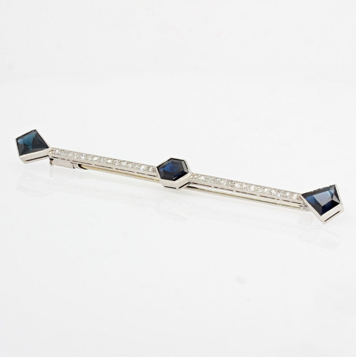 Sapphires And Diamonds Barrette Brooch-photo-3