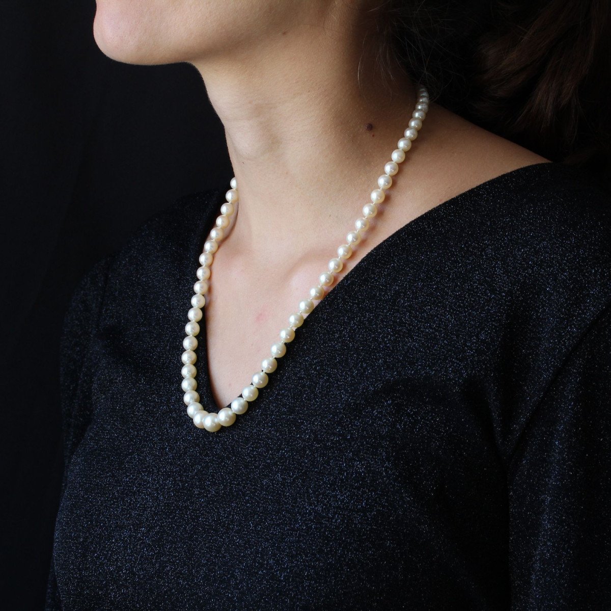 Cultured Pearl Necklace Emerald Clasp Diamonds-photo-1