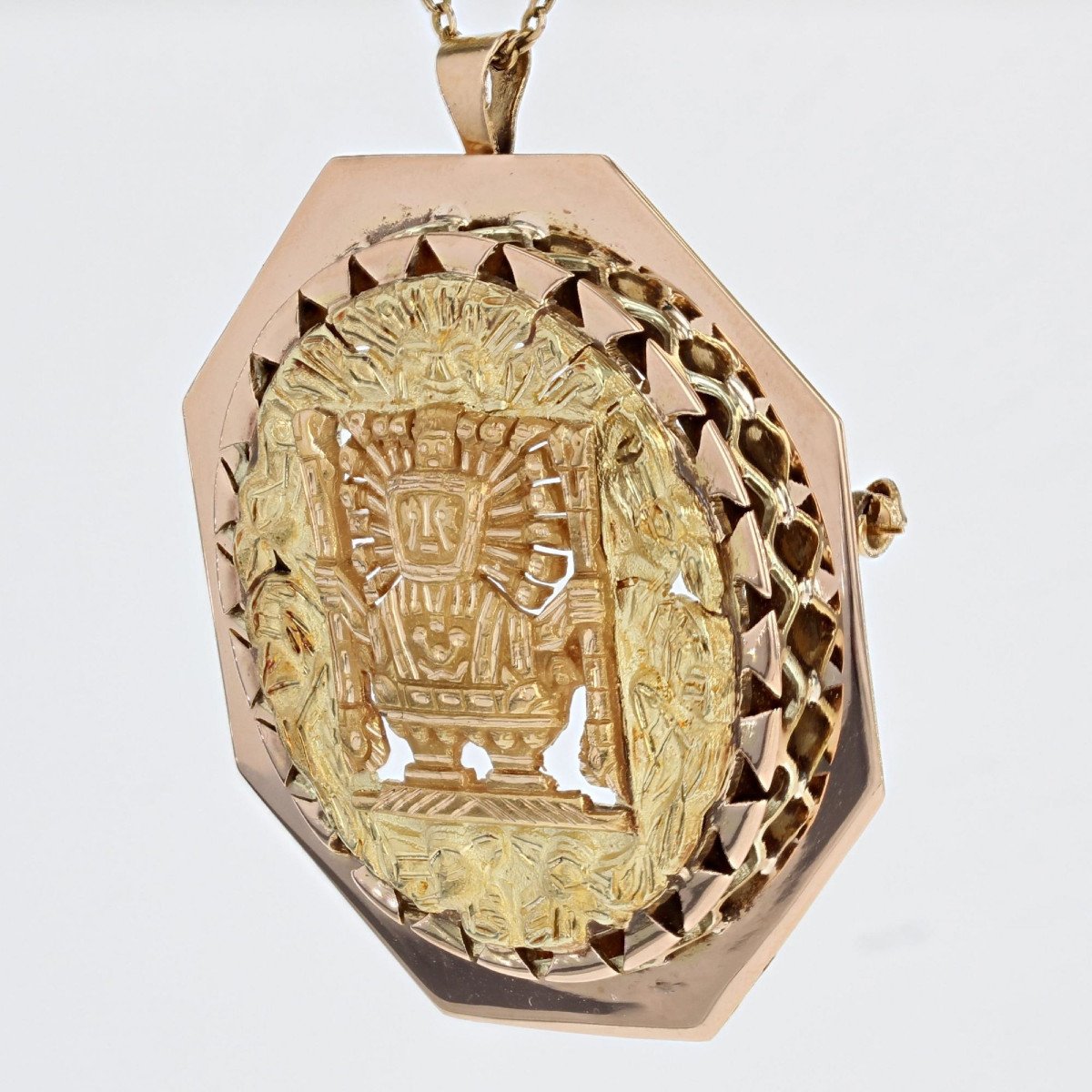 Aztec Style Rose And Yellow Gold Pendant Brooch-photo-2