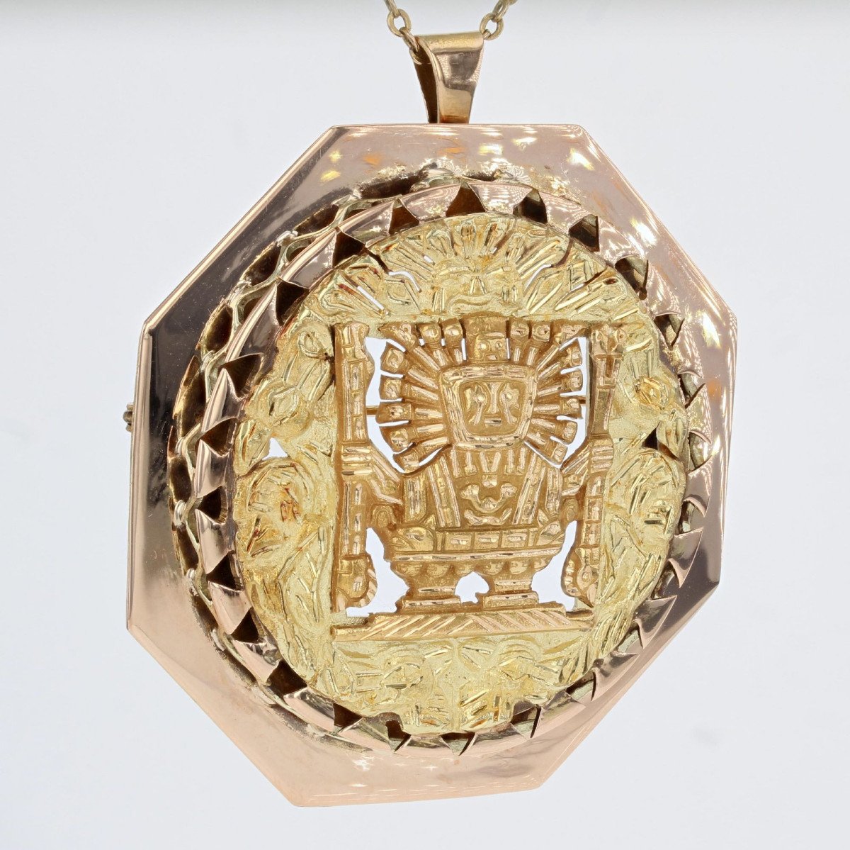 Aztec Style Rose And Yellow Gold Pendant Brooch-photo-5