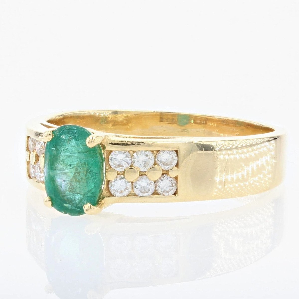 Emerald Diamond Ring Yellow Gold Occasion-photo-2