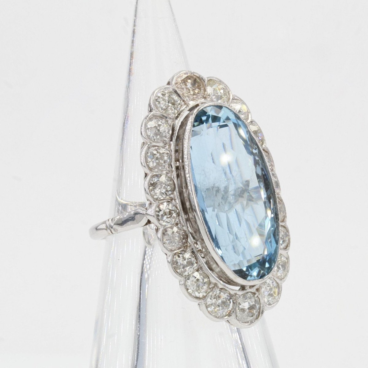 Pompadour Ring Old Aquamarine Diamonds-photo-4