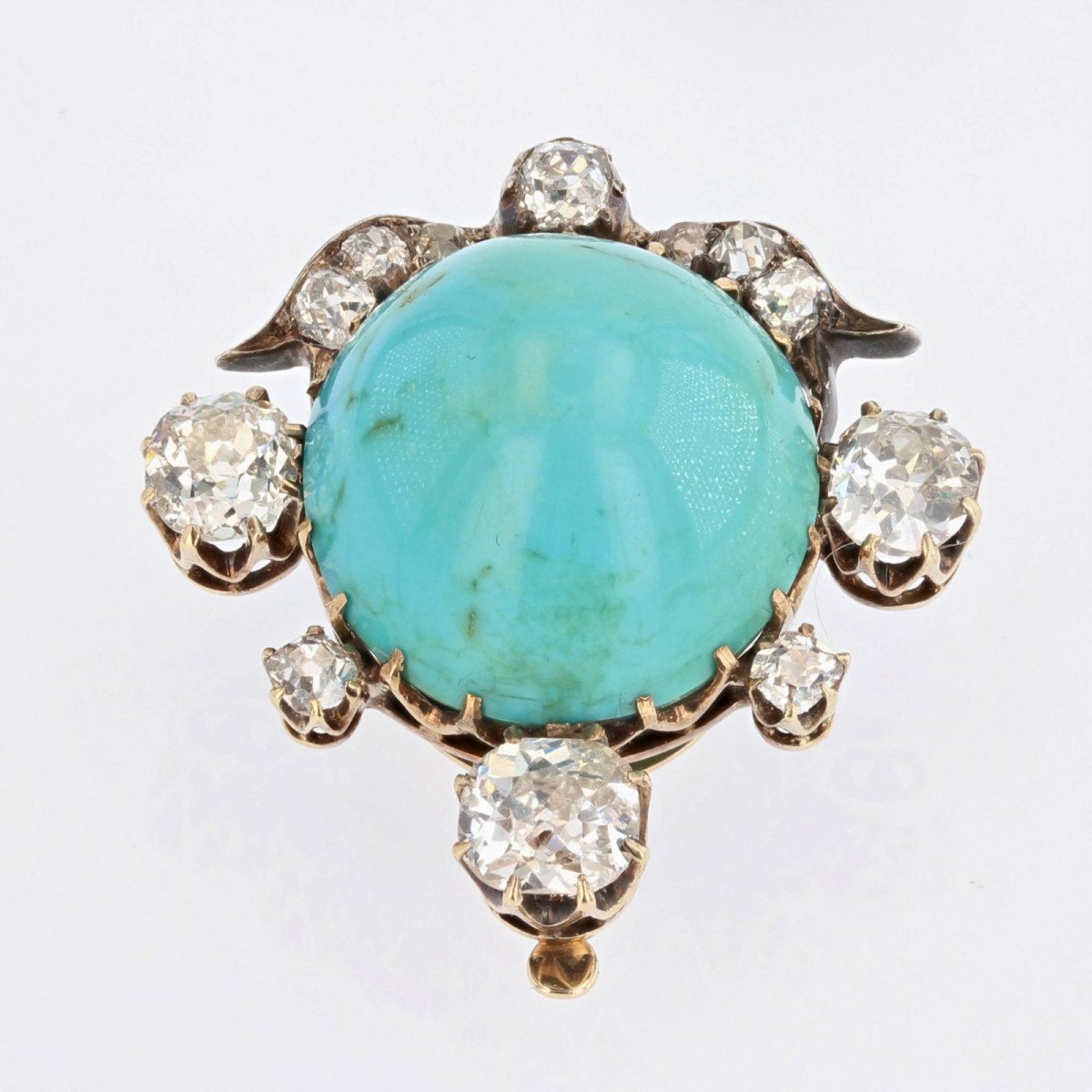 Old Turquoise And Diamond Clip Brooch-photo-3