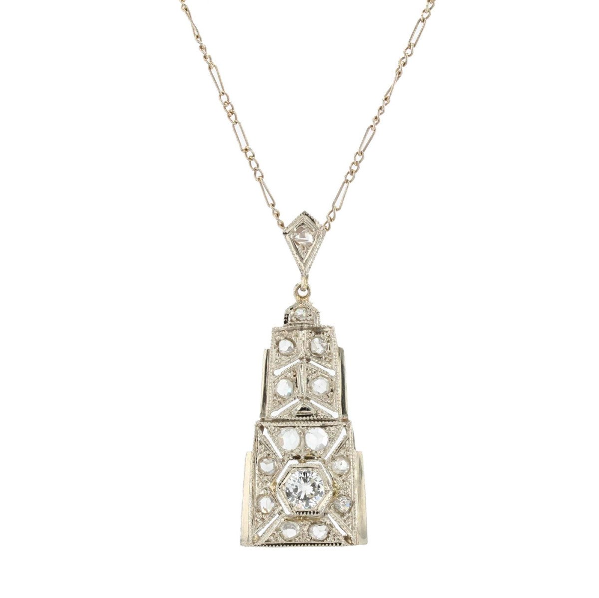 Art Deco Diamond Pendant And Its Chain