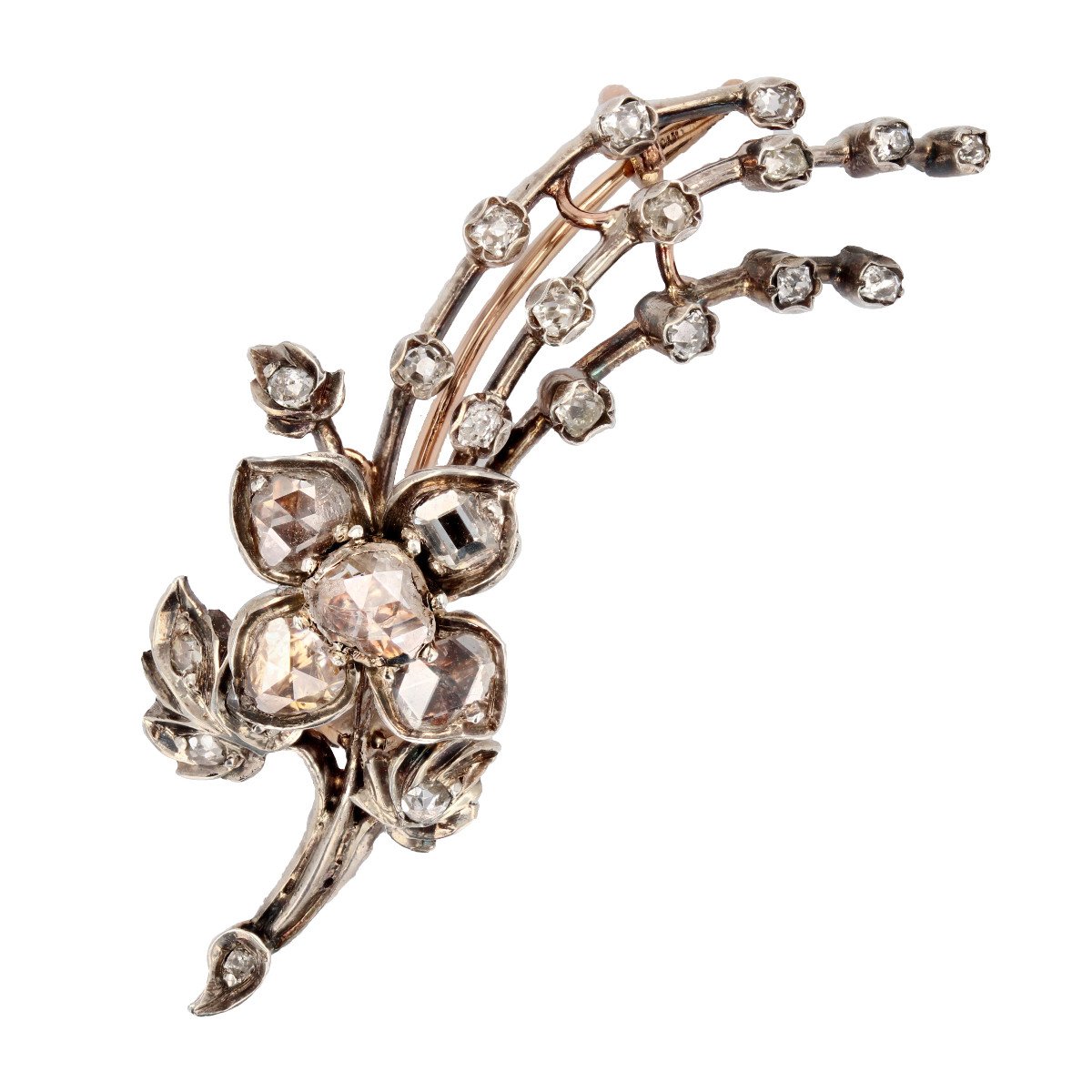 Broche Ancienne Diamants Branche Fleurie