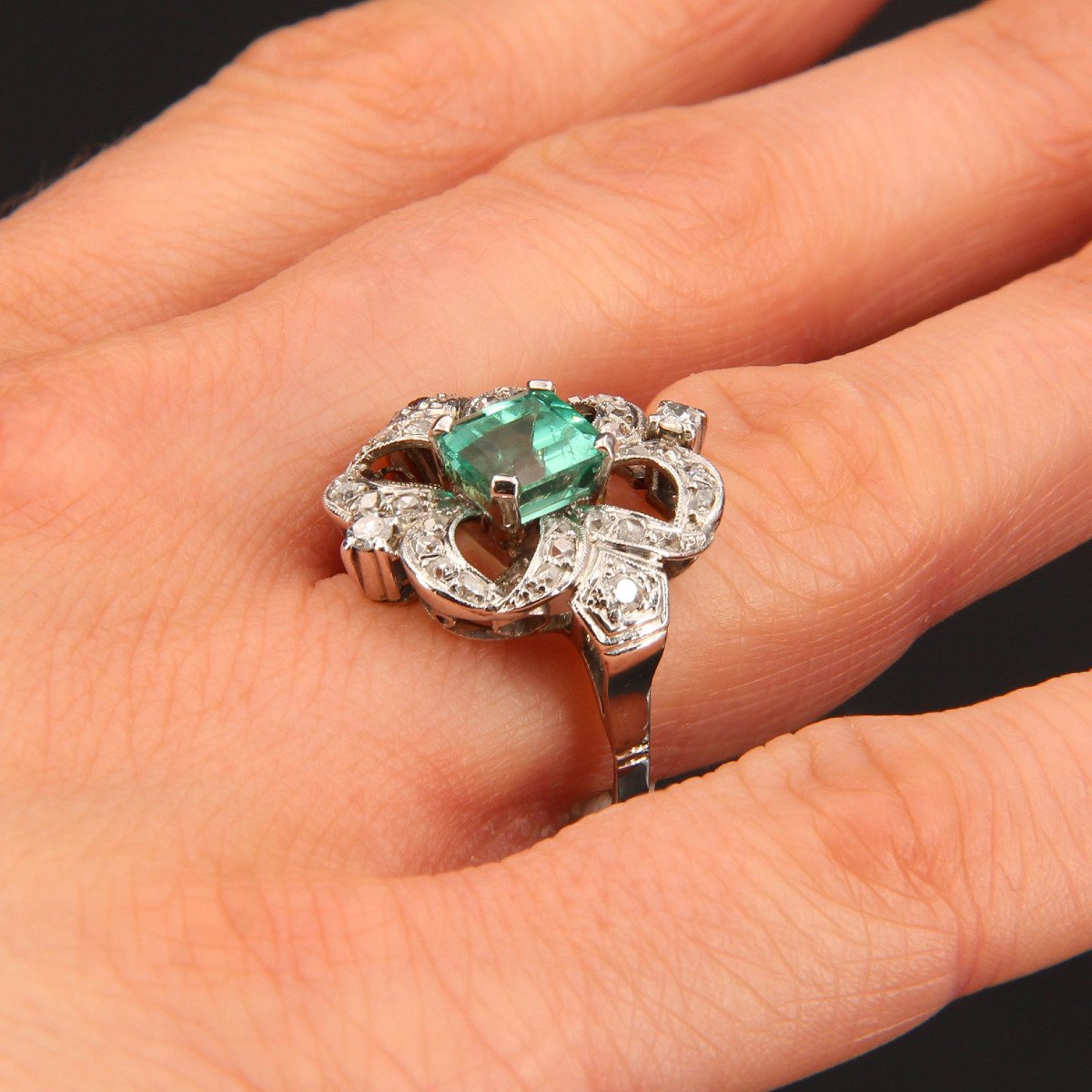 Platinum Diamond Emerald Ring-photo-5