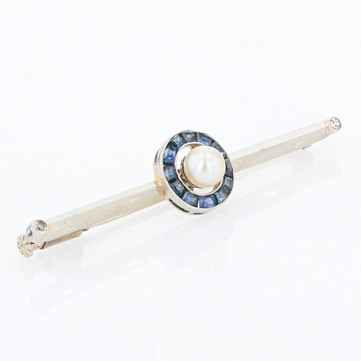 Barrette Brooch Pearl And Calibrated Sapphires-photo-4