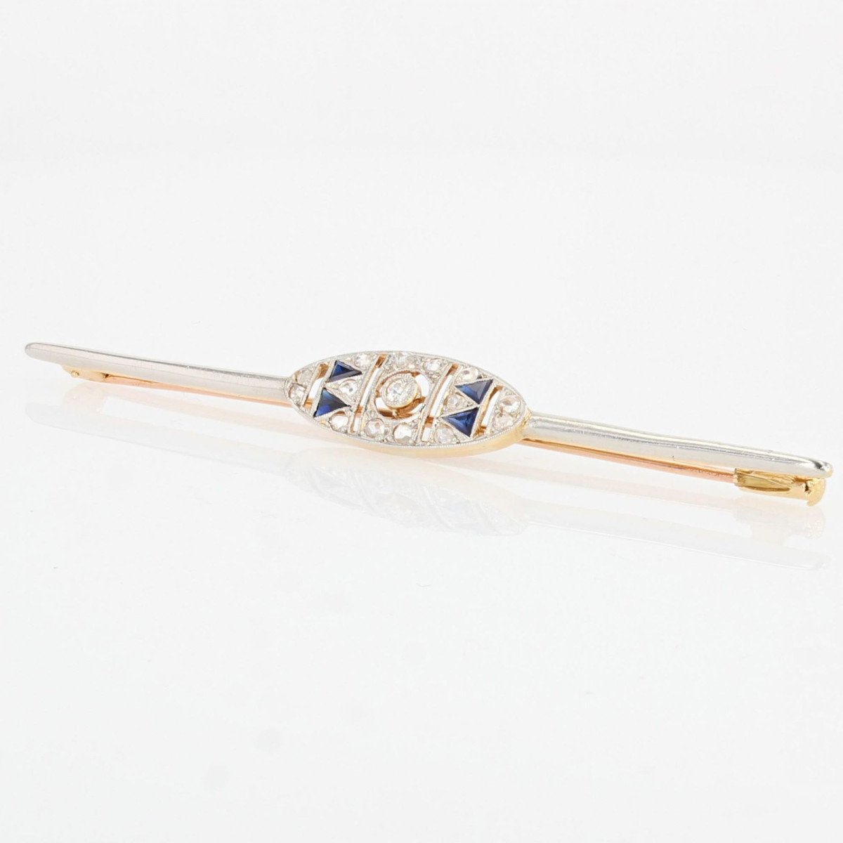 Art Deco Bar Brooch Sapphires Diamonds-photo-3