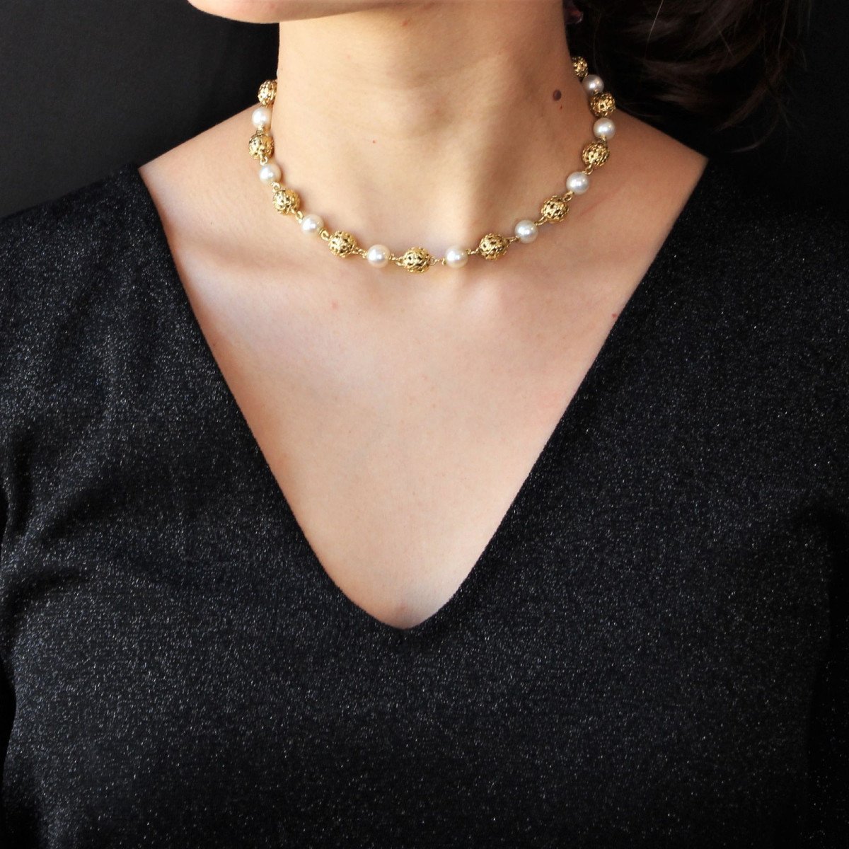 Collier Perles d'Or Et De Culture Transformable-photo-4