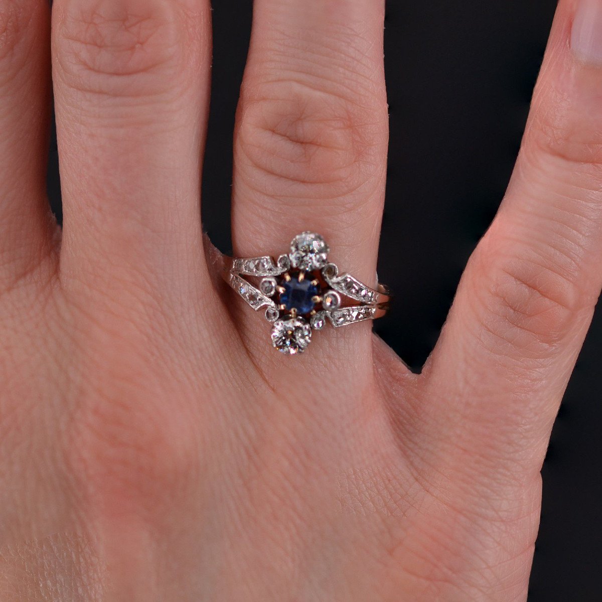 Old Sapphire Diamond Belle Epoque Ring-photo-1