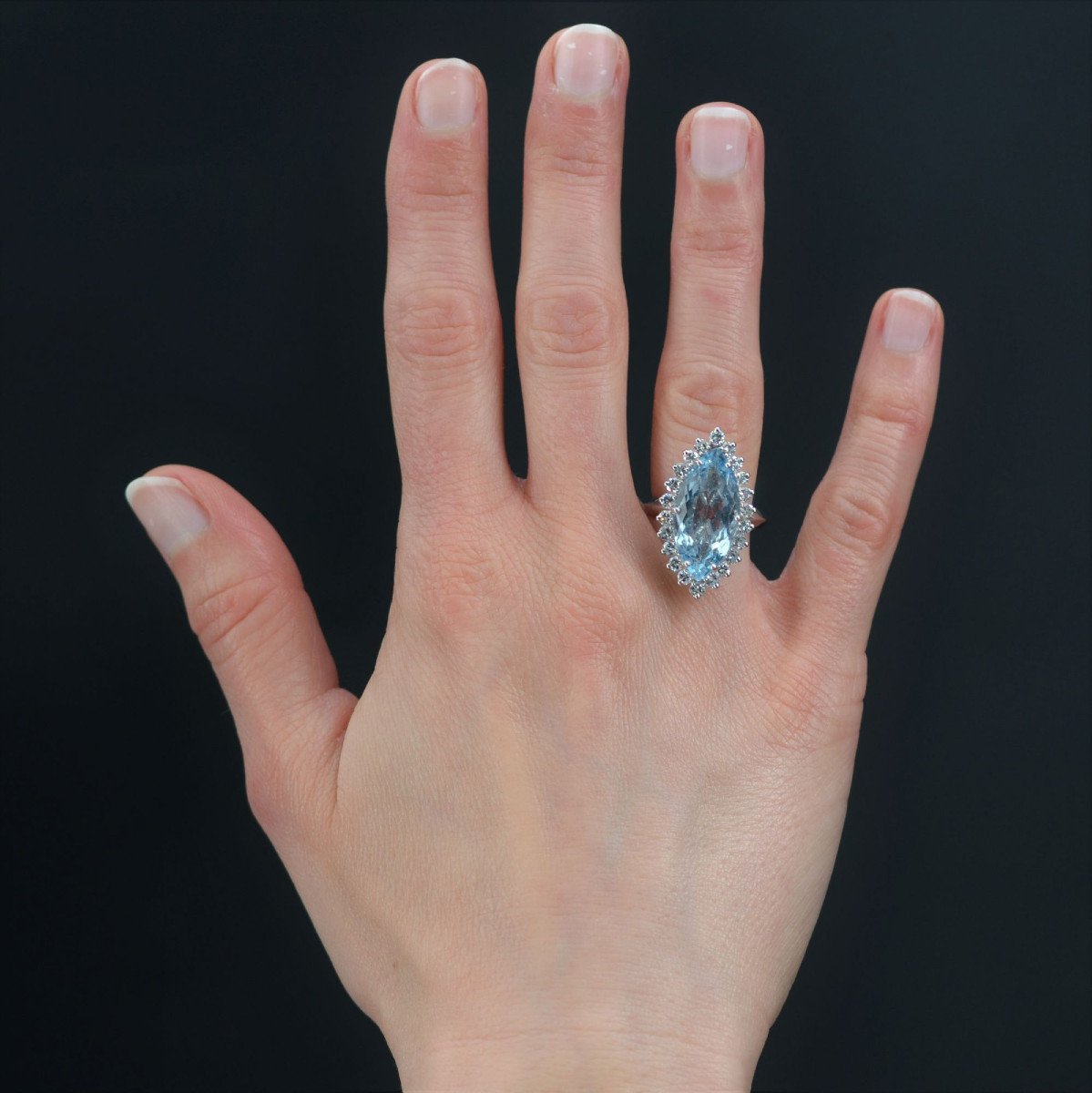 Aquamarine And Diamond Marquise Ring-photo-2