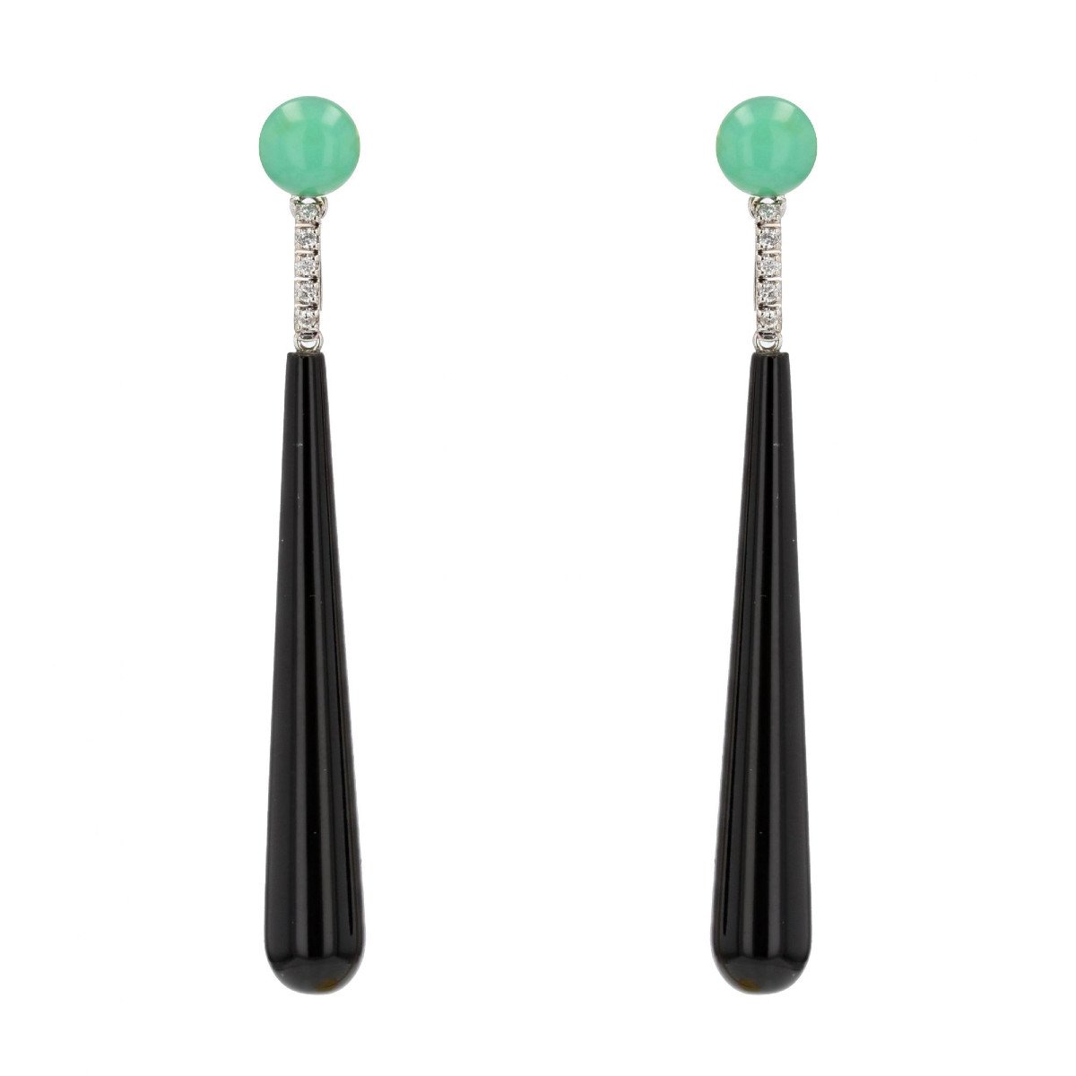 Onyx Chrysoprase Diamond Earrings