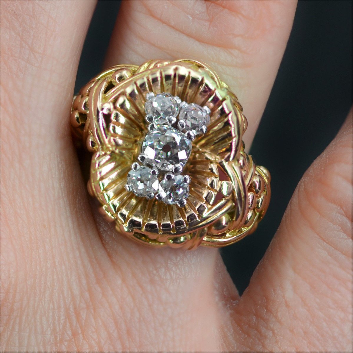 Antique Braided Gold And Diamond Ring-photo-2