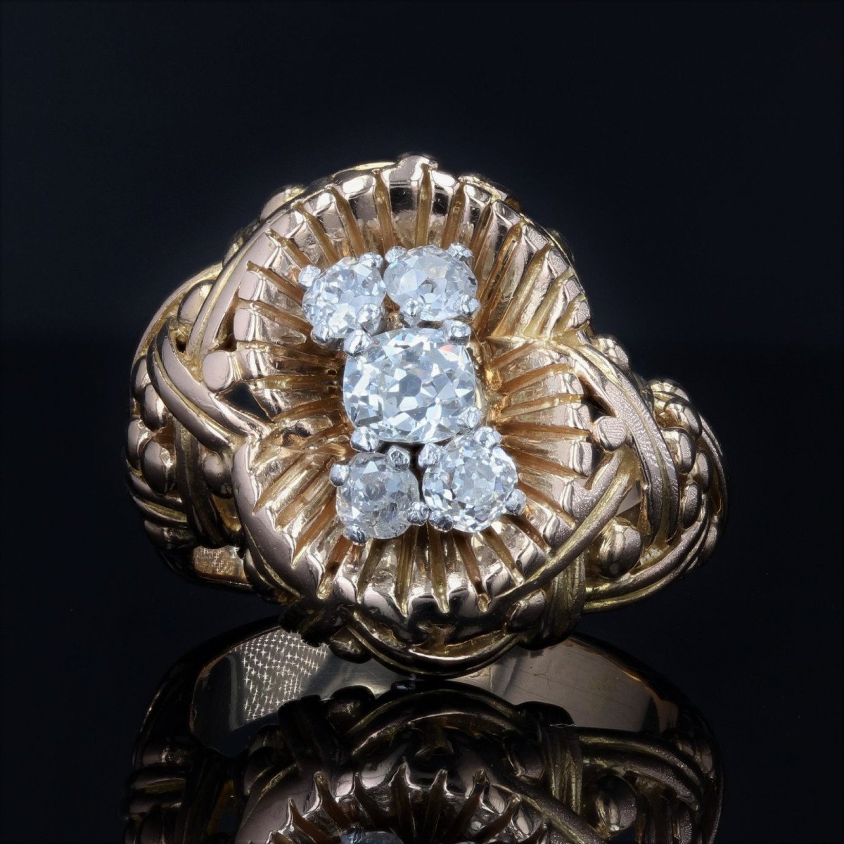 Antique Braided Gold And Diamond Ring-photo-3