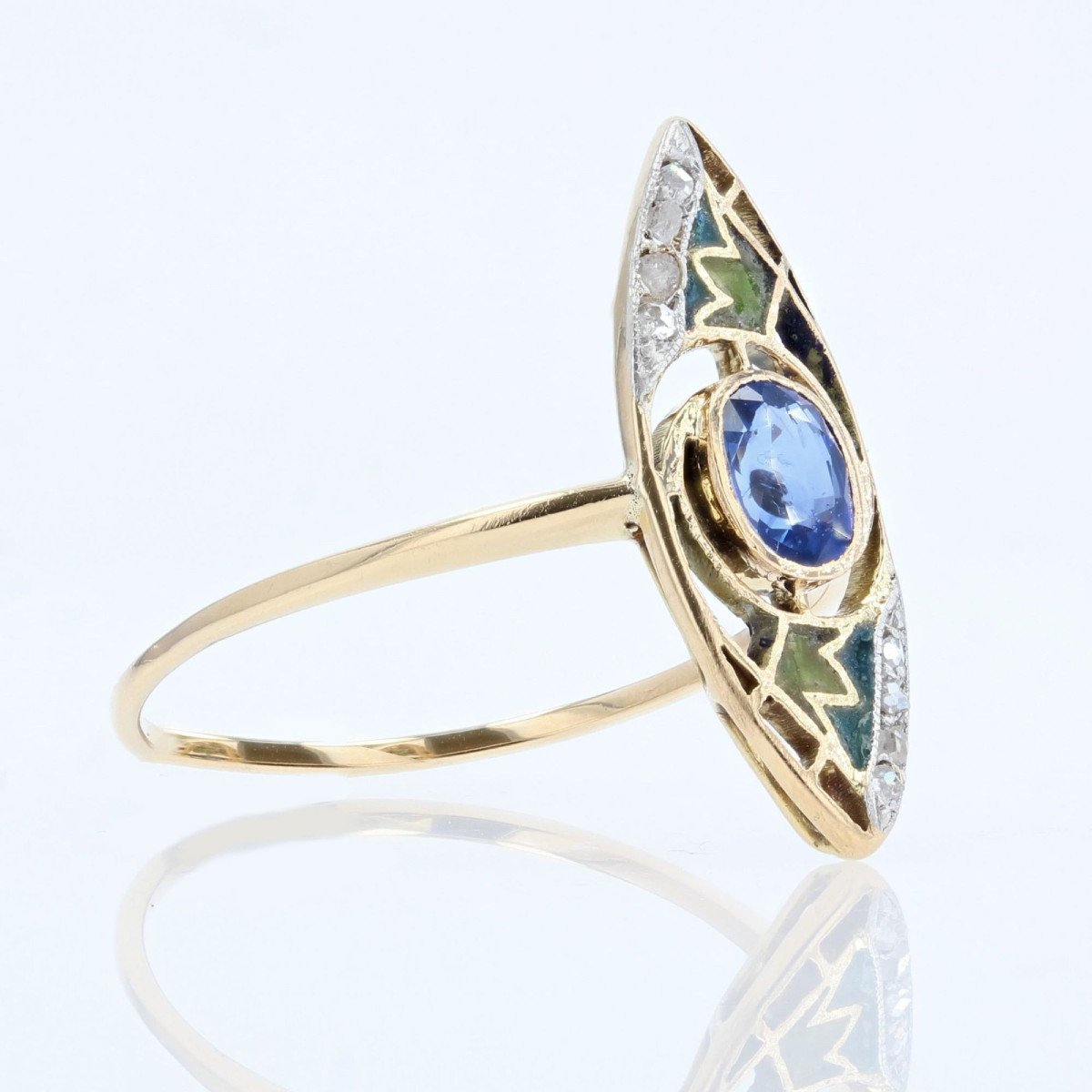 Art Nouveau Sapphire And Enamel Ring-photo-1