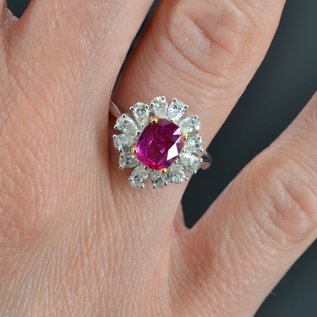 Bague Saphir Rose Et Diamants Taillés En Poire-photo-3