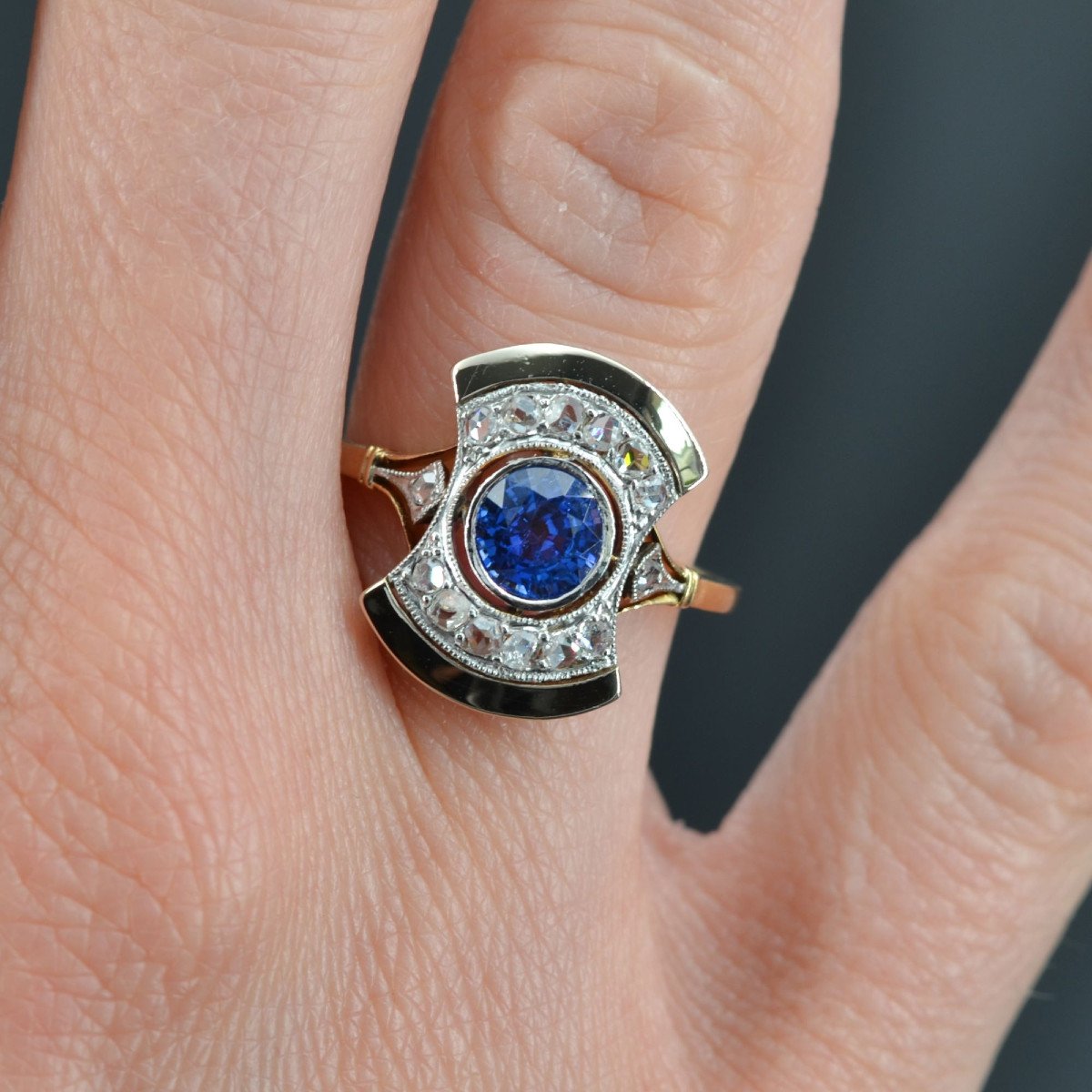 Antique Art Deco Sapphire Diamond Ring-photo-2