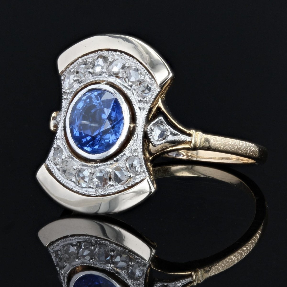 Antique Art Deco Sapphire Diamond Ring-photo-4