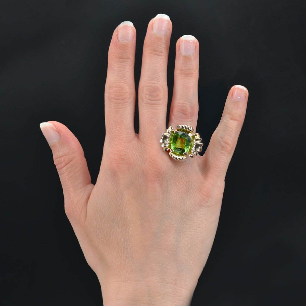 Rose Gold Peridot Flower Ring-photo-2