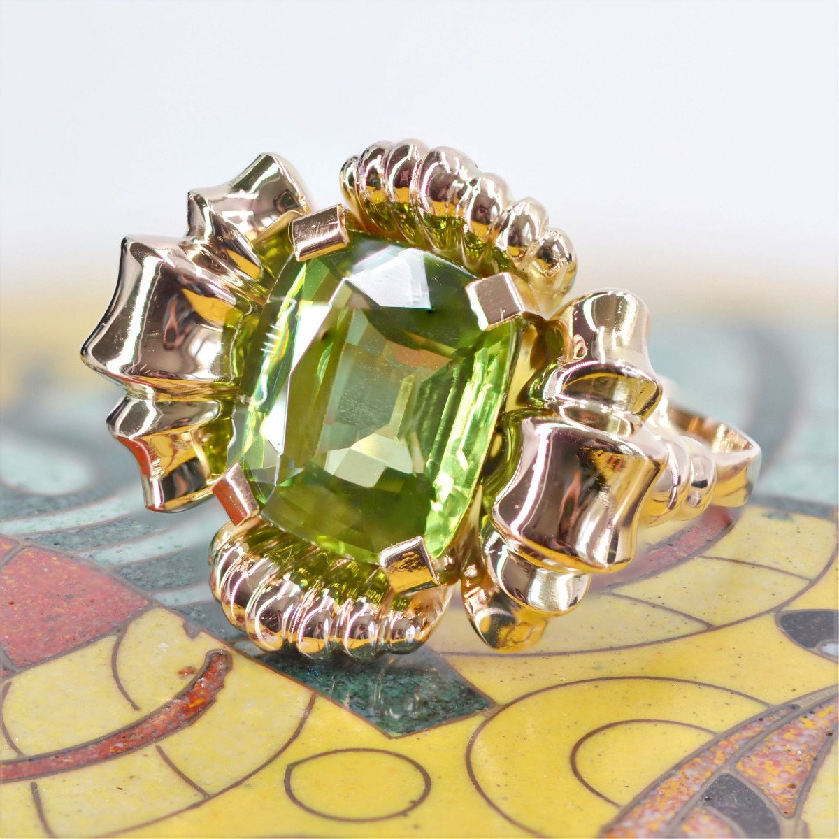 Rose Gold Peridot Flower Ring-photo-4