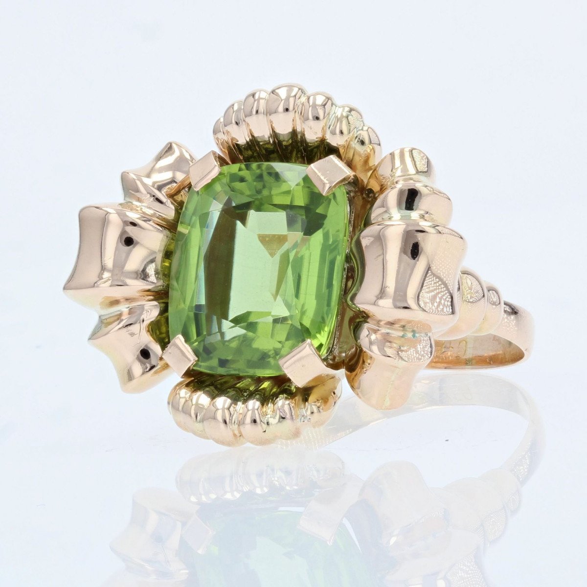 Rose Gold Peridot Flower Ring-photo-3