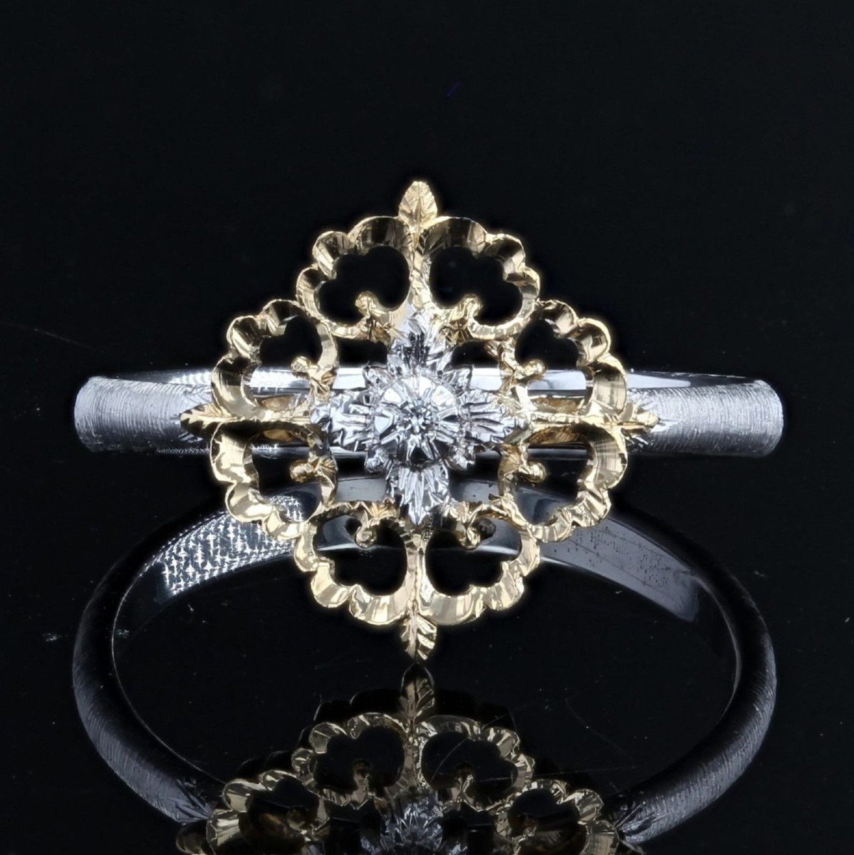 Yellow And White Gold Diamond Ring Arabesques Small Model-photo-3
