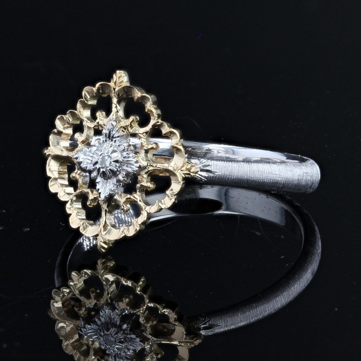 Yellow And White Gold Diamond Ring Arabesques Small Model-photo-4