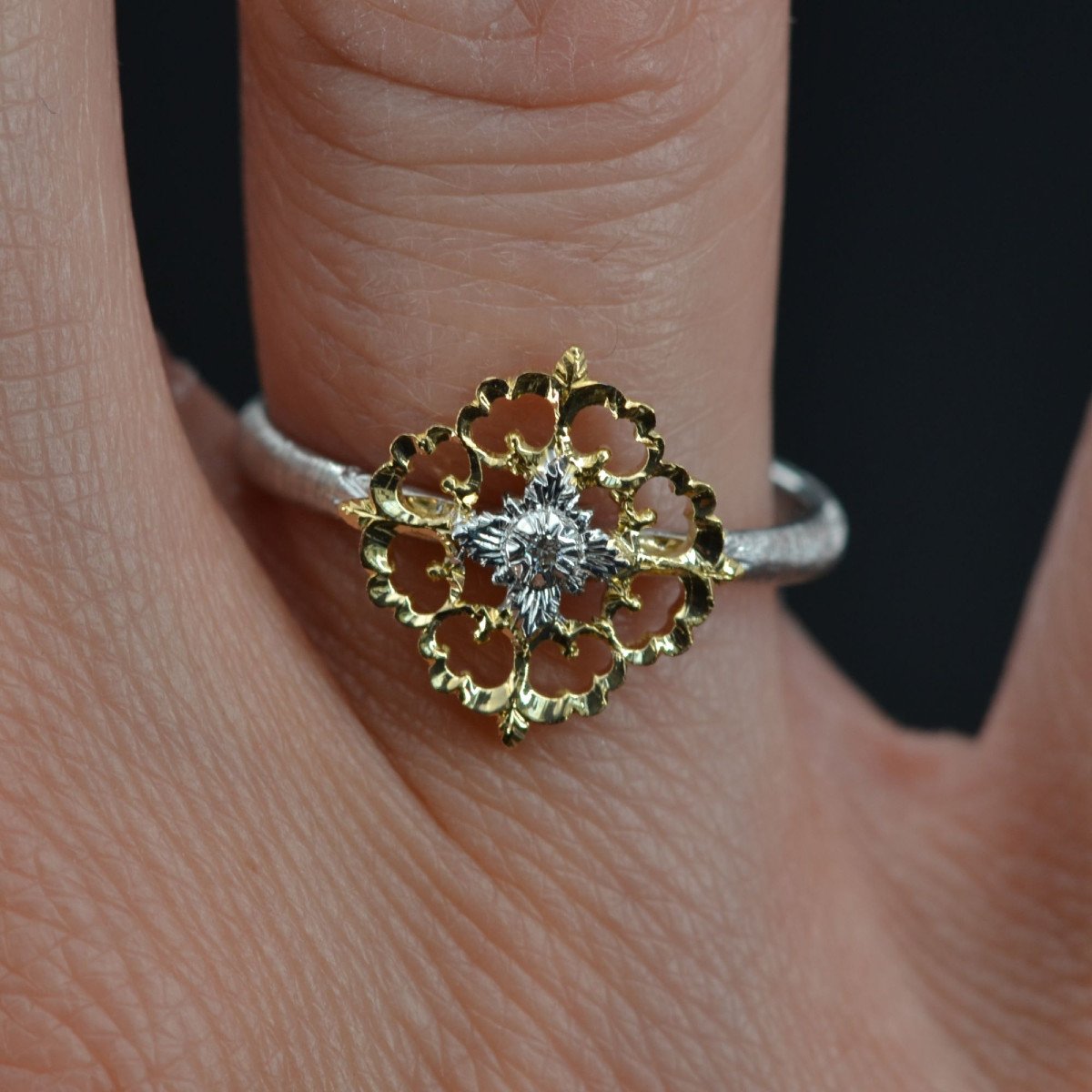 Yellow And White Gold Diamond Ring Arabesques Small Model-photo-1